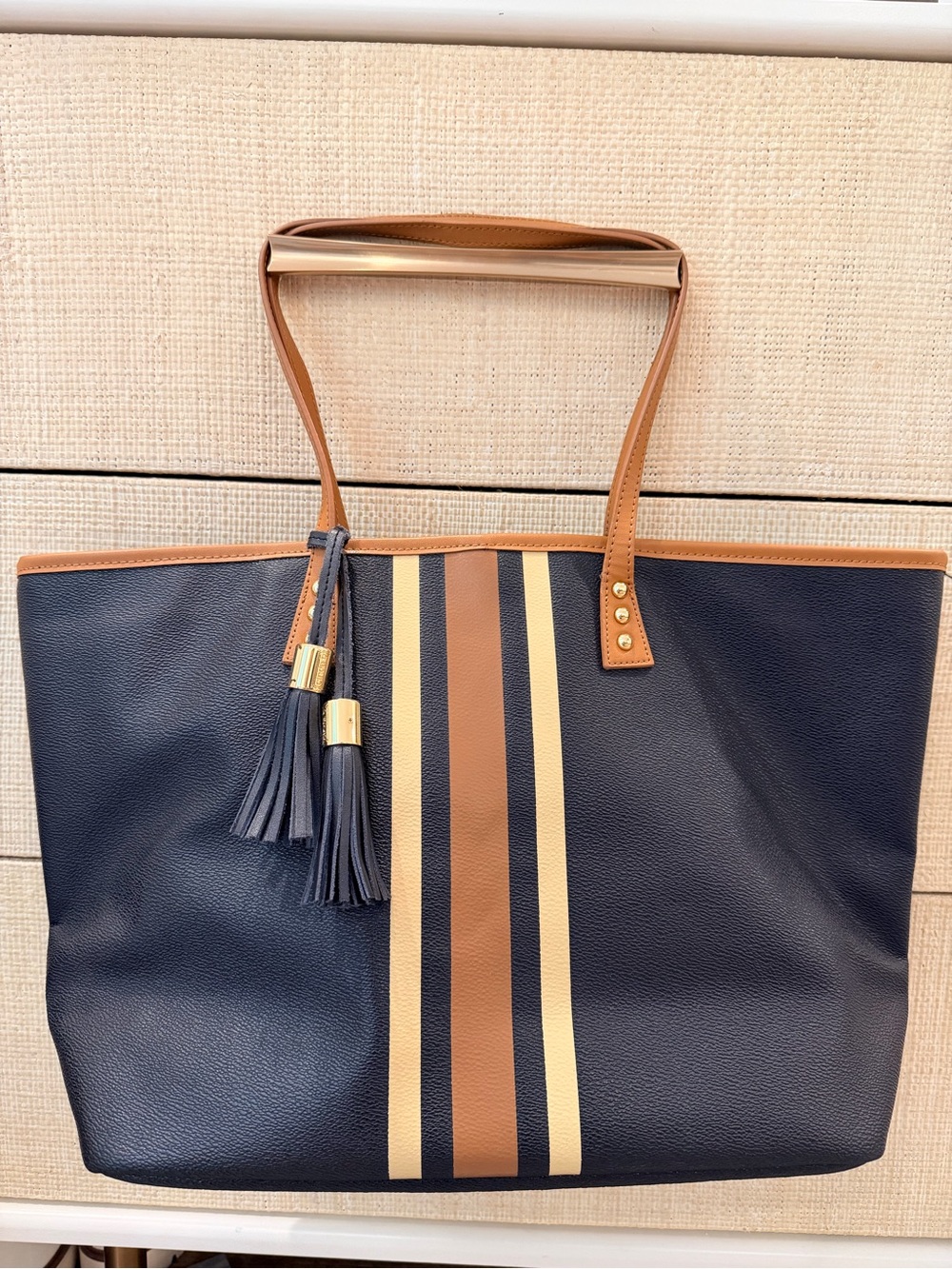 Cinda B London Large Tote 18”x 11” Black and Brown